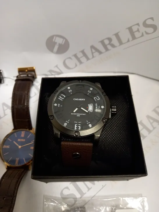 BOX TO CONTAIN APPROX. 9 X ASSORTED WATCHES. BRANDS INCLUDE HUGO BOSS, CAGARNY, PAGANI ETC 