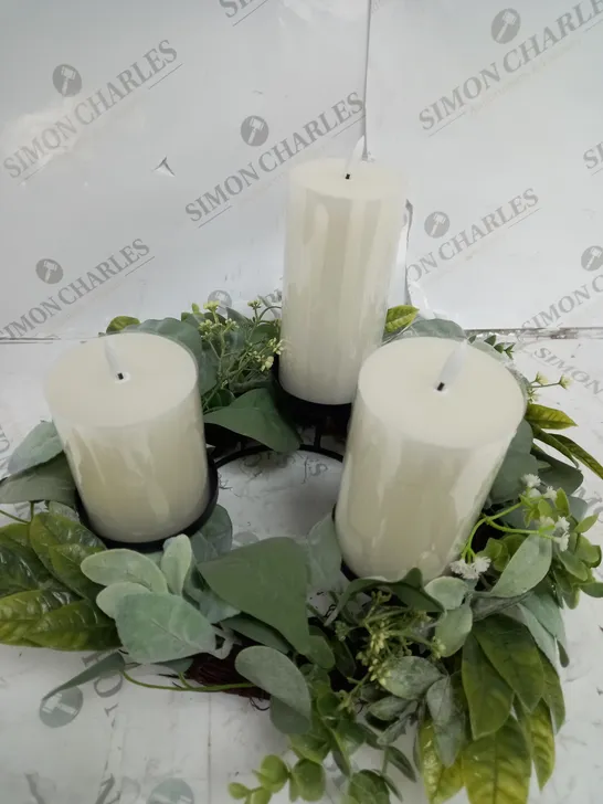 HOME REFLECTIONS 3 IN 1 FLAMELESS CANDLE WITH WREATH SET - SAGE 