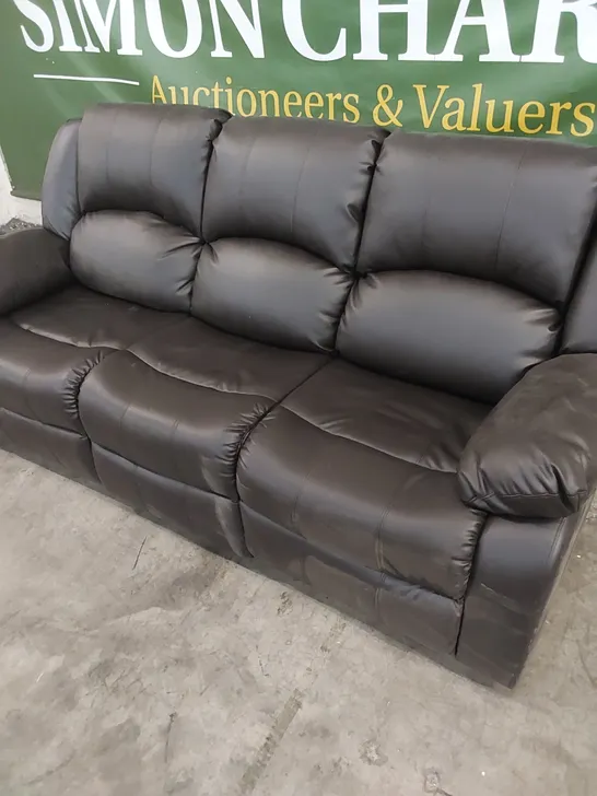 DESIGNER DAKOTA BROWN LEATHER 3 SEATER MANUAL RECLINER SOFA 