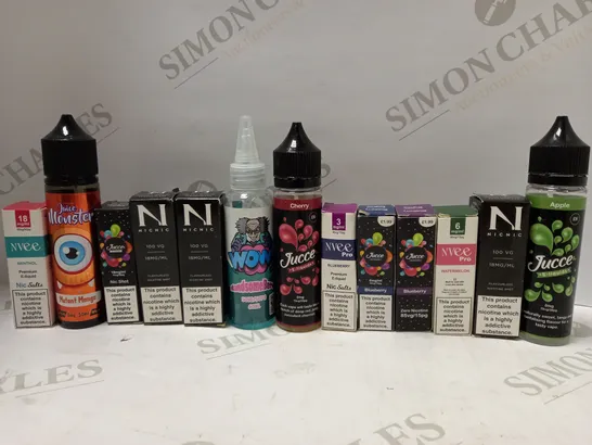 LOT OF APPROX 30 ASSORTED E-CIGARETTE LIQUIDS IN VARIOUS STRENGTHS AND FLAVOURS 