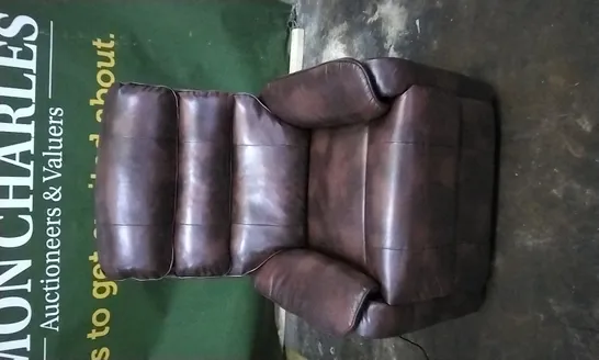 DESIGNER CHESTNUT LEATHER POWER RECLINER ARMCHAIR 