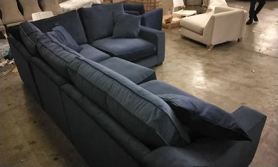 QUALITY DESIGNER LOUNGE CO CORNER GROUP SOFA WITH CHAISE SECTION IN NAVY BLUE SUEDE