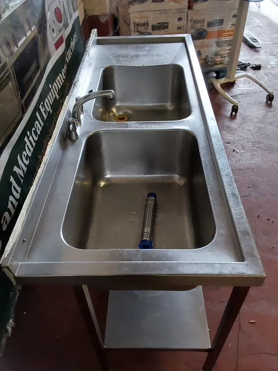 COMMERCIAL STAINLESS STEEL DOUBLE SINK KITCHEN UNIT 
