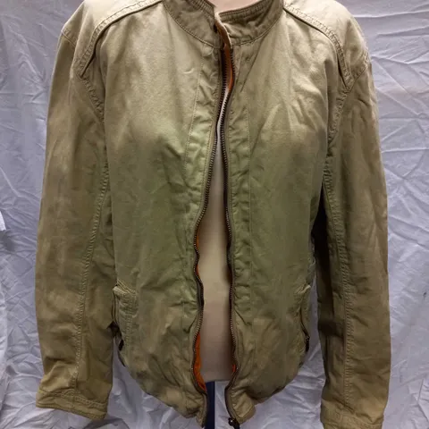 MASSIMO DUTTI KHAKI/ORANGE DENIM ZIP JACKET - SIZE XL