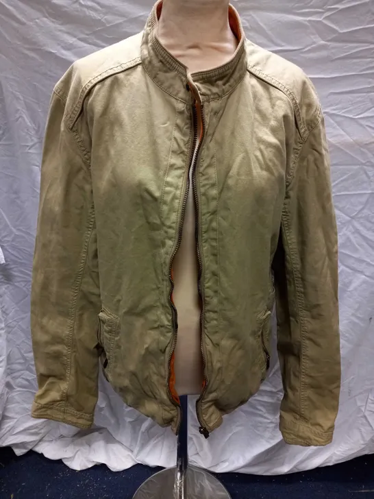 MASSIMO DUTTI KHAKI/ORANGE DENIM ZIP JACKET - SIZE XL