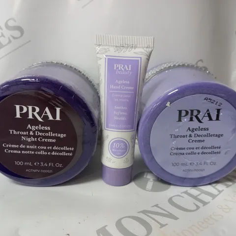 BOXED PRAI AGELESS SET TO INCLUDE - PRAI THROAT & DECOLLETAGE CREME - PRAI THROAT & DECOLLETAGE NIGHT CREME - PRAI AGELESS HAND CREME 