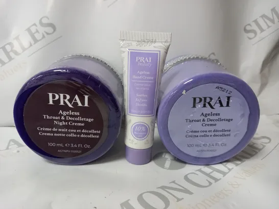 BOXED PRAI AGELESS SET TO INCLUDE - PRAI THROAT & DECOLLETAGE CREME - PRAI THROAT & DECOLLETAGE NIGHT CREME - PRAI AGELESS HAND CREME 