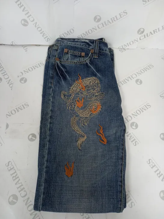 NIPPON BLUE DRAGON PATTERN DENIM JEANS SIZE UNSPECIFIED