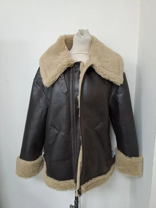 ZARA FAUX FUR LEATHER AVIATOR JACKET SIZE XS 