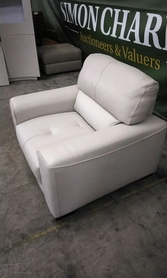 QUALITY ITALIAN DESIGNER MARCOS WHITE GREY LEATHER ARMCHAIR