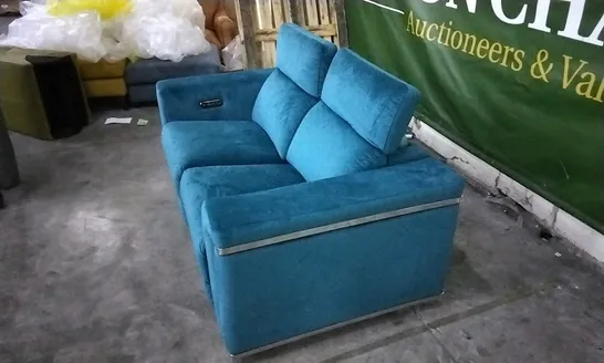 QUALITY DESIGNER TEAL PLUSH VELVET ELECTRIC RECLINER 2 SEATER SOFA