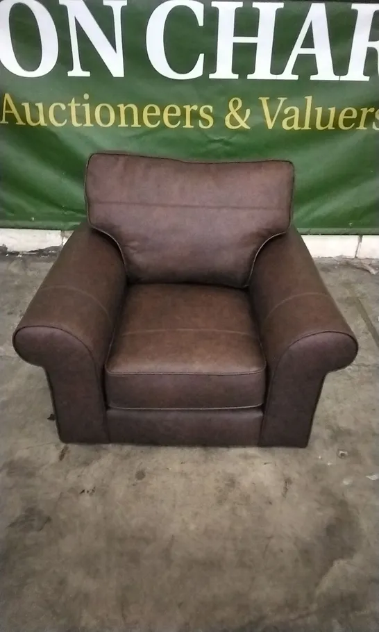 QUALITY DESIGNER LOUNGE CO ARMCHAIR IN CHOCOLATE BROWN LEATHER