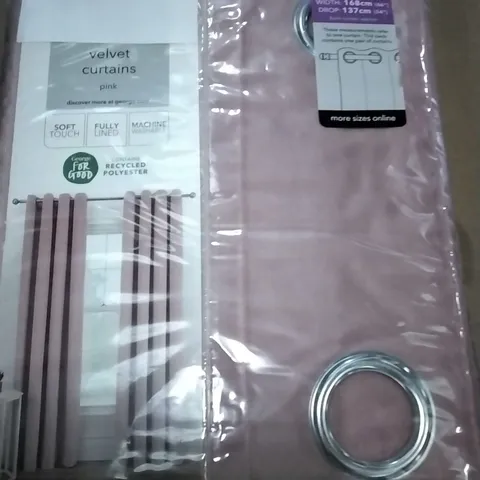 BOX OF 8 PAIRS BRAND NEW EYELET VELVET CURTAINS PINK 168 X 137CM