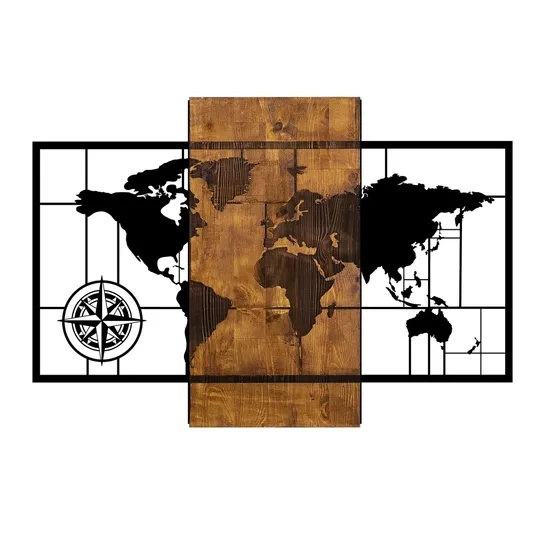 BOXED METAL WALL DECORATION WORLD MAP AND COMPASS