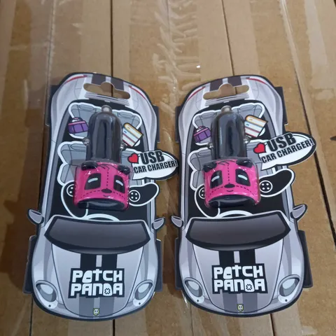 BOX OF APPROXIMAL 150 PATCH PANDA USB CAR CHARGERS IN PINK  