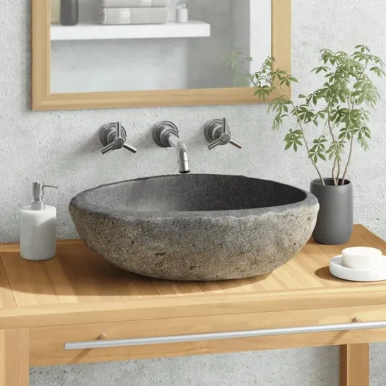 BOXED POMONOK BLACK/GREY STONE OVAL BATHROOM SINK (1 BOX)