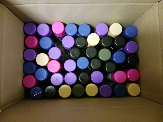 LOT OF APPROX 45 PAINT FACTORY COLOUR IT SPRAY PAINT CANS. VARIOUS COLOURS AND FINISHES