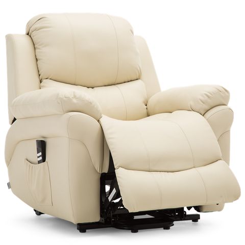 BOXED MADRID CREAM FAUX LEATHER DUAL POWER RISE & RECLINING EASY CHAIR 