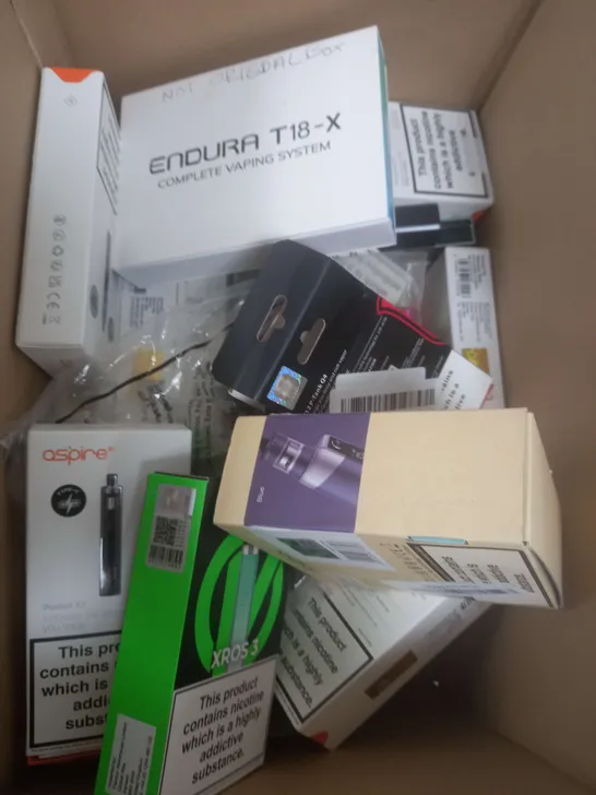 BOX OF APPROXIMATELY 10 ASSORTED E-CIGARATTES TO INCLUDE GEEKVAPE, SMOK, UWELL ETC