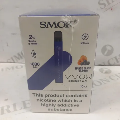 BRAND NEW BOXED AND SEALED SMOK VVOW DISPOSABLE VAPES 10 PIECES MANGO BLACKCURRANT