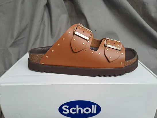 BOXED SCHOLL RAISED BROWN OPEN TOE SANDALS - SIZE UK 6