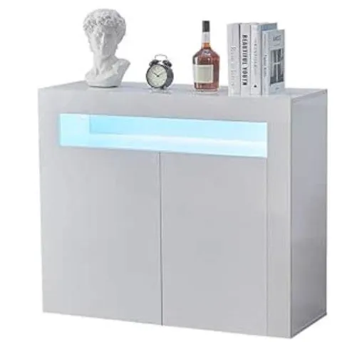 BOXED OFCASA MODERN HIGH GLOSS SIDE CABINET WITH LED LIGHTS 2 DOORS CXWLST011BL(incomplete missing one box)