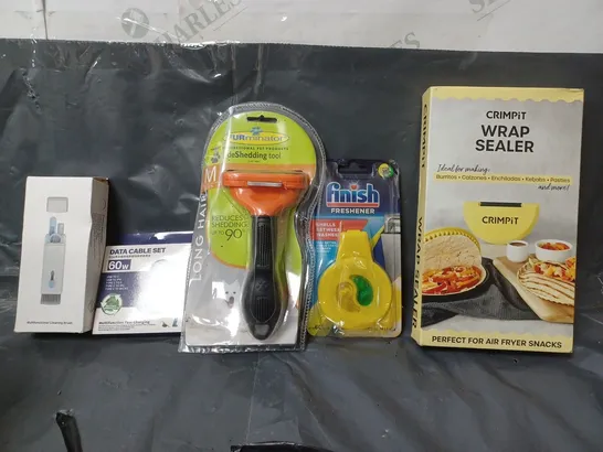 BOX OF APPROXIMATELY 12 ASSORTED ITEMS TO INCLUDE - CRIMPIT WRAP SEALER , FINISH FRESHENER , DATA CABLE SET ETC