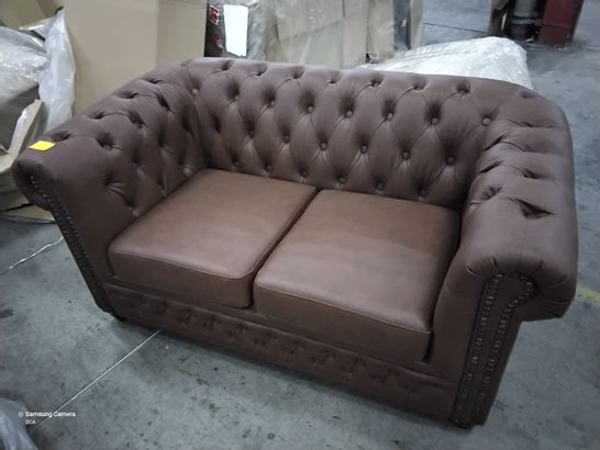 DESIGNER BROWN FAUX LEATHER CHESTERFIELD TWO SEATER LOVESEAT