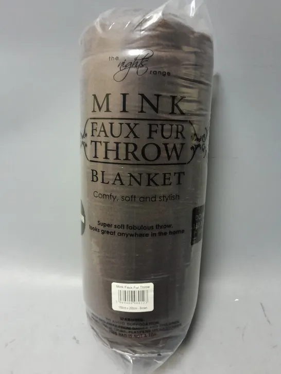 THE NIGHTS RANGE MINK FAUX FUR THROW IN BROWN - DOUBLE