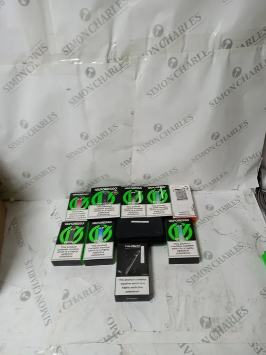 BOX OF APPROXIMATELY 10 ECIG PRODUCTS TO INCLUDE CALIBURN, VAPORESSO, ASPIRE