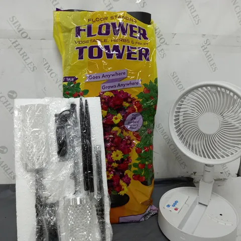 APPROXIMATELY 8 ASSORTED ITEMS TO INCLUDE PORTABLE FAN, FLOWER TOWER, LED DECOR LIGHTS, ETC