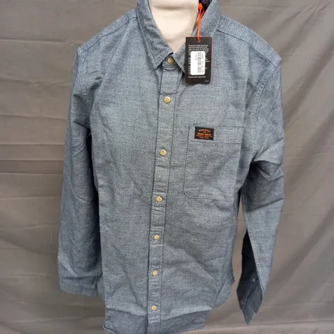 SUPERDRY COTTON WORKWEAR SHIRT IN INDIGO SLUB SIZE L