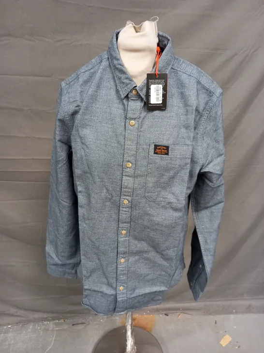 SUPERDRY COTTON WORKWEAR SHIRT IN INDIGO SLUB SIZE L