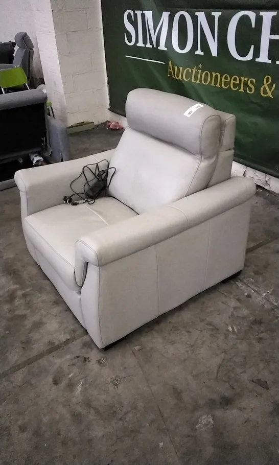 QUALITY ITALIAN DESIGNER ADRIANO WHITE GREY LEATHER POWER RECLINER ARMCHAIR