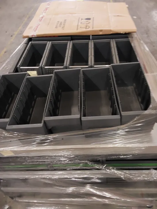 PALLET TO CONTAIN 3 X METAL WORK STORAGE RACKING WITH TUBS