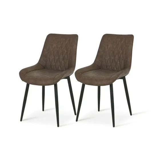 BOXED SET OF 2 JARVIS DIAMOND DINING CHAIRS - DARK BROWN LEATHER