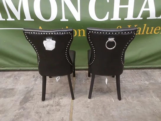 SET OF 2 KENSINGTON BLACK LEATHER BUTTON BACK DINING CHAIRS WITH BLACK LEGS 