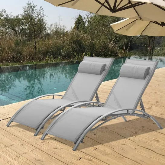 BOXED SET OF 2 ADJUSTABLE SUN LOUNGERS - GREY (1 BOX)