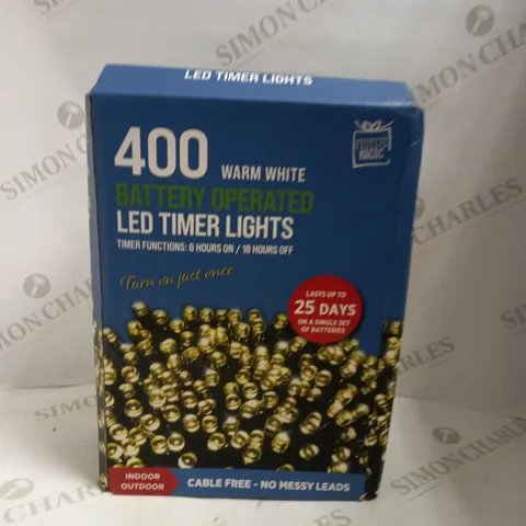 BOXED 400 WARM WHITE BATTERY OPERATED LED TIMER LIGHTS