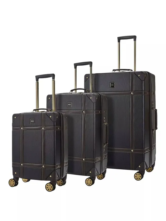 ROCK LUGGAGE VINTAGE 8-WHEEL SUITCASES 3 PIECE SET - BLACK