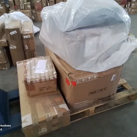 PALLET CONTAINING VARIOUS INCOMPLETE BOXED FURNITURE PARTS AND OTHER HOUSEHOLD ITEMS ETC.