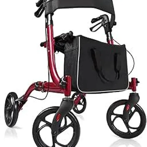 BOXED FOLDING ROLLATOR WALKER WITH SEAT & STORAGE BAG - RED