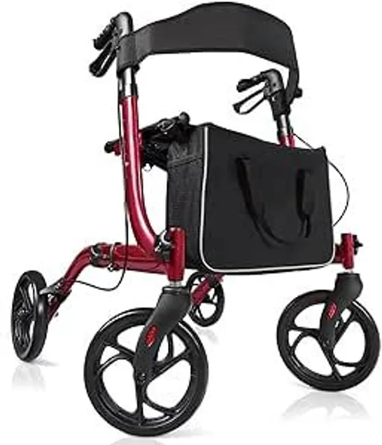 BOXED FOLDING ROLLATOR WALKER WITH SEAT & STORAGE BAG - RED