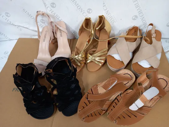 LOT OF 5 PAIRS OF SHOES INCLUDING HIGH HEELS, SANDALS (SIZES 40 EU)