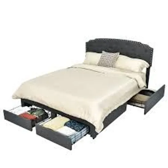 BOXED COSTWAY UPHOLSTERED DOUBLE BED FRAME WITH 4 STORAGE DRAWERS AND ADJUSTABLE HEADBOARD