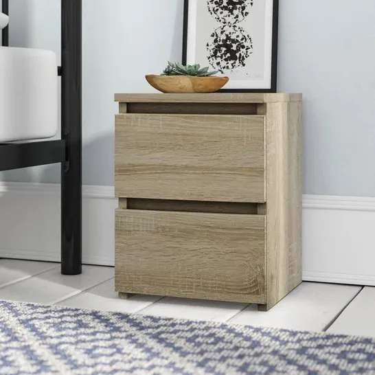 BOXED DELANCEY 2 DRAWER BEDSIDE TABLE - OAK SONOMA (1 BOX)