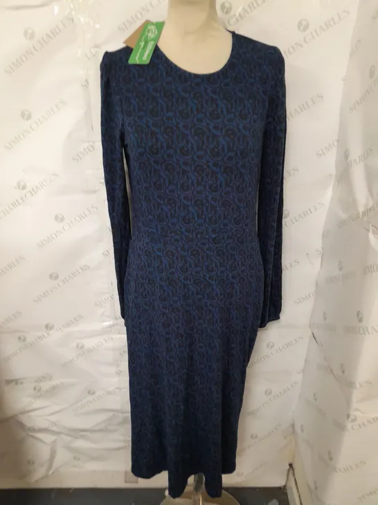 BODEN LONG SLEEVE JERSEY DRESS IN BLUE/BLACK - UK 14R