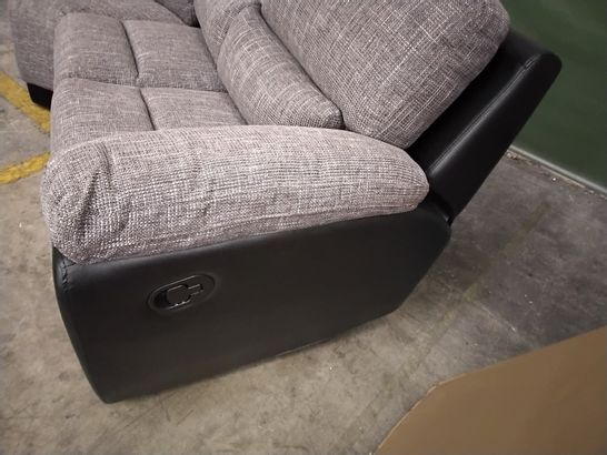 TWO CORNER GROUP SECTIONS, BLACK FAUX LEATHER  & GREY FABRIC- MANUAL RECLINING 