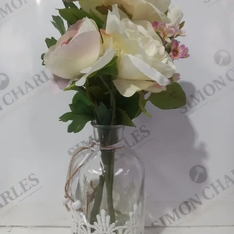 BOXED PEONY FAUX FLORA DECORATION IN GLASS JAR - COLLECTION ONLY
