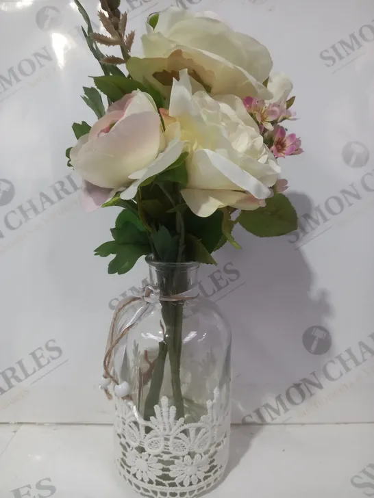 BOXED PEONY FAUX FLORA DECORATION IN GLASS JAR - COLLECTION ONLY
